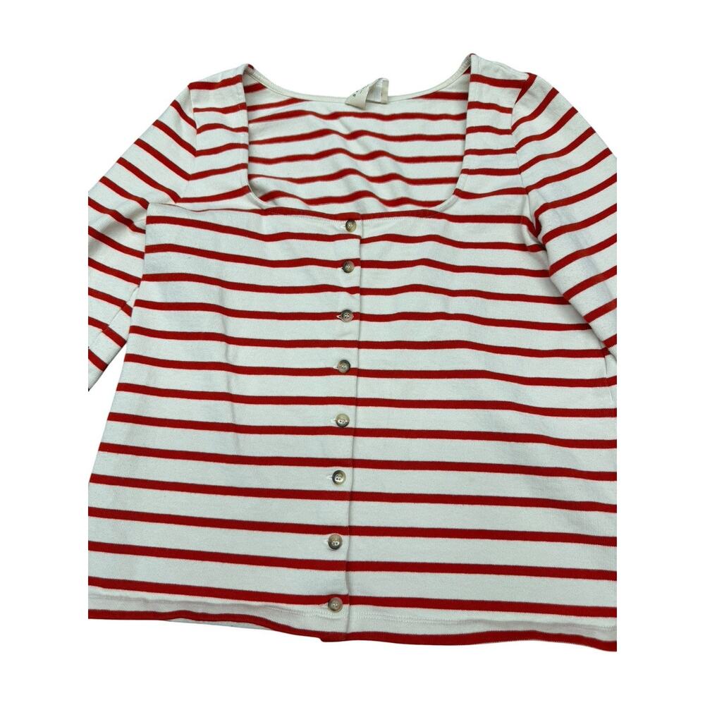 Sezane Red Stripe Cotton Cardigan Top Parisian Knit Medium - Picture 4 of 7